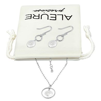 Aleure Precioso Sterling Silver Freshwater Cultured Pearl Orbital Necklace & Drop Earrings Set