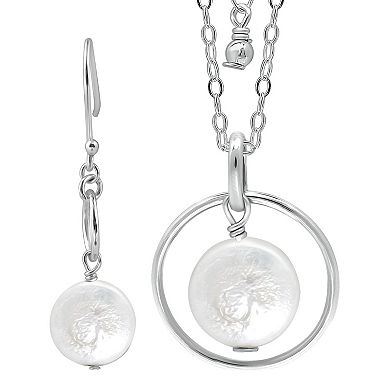 Aleure Precioso Sterling Silver Freshwater Cultured Pearl Orbital Necklace & Drop Earrings Set