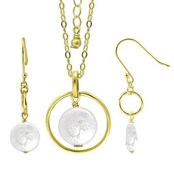 Aleure Precioso Sterling Silver Freshwater Cultured Pearl Orbital Necklace & Drop Earrings Set