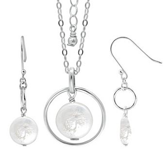 Aleure Precioso Sterling Silver Freshwater Cultured Pearl Orbital Necklace & Drop Earrings Set