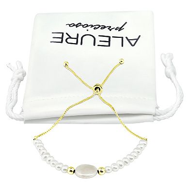 Aleure Precioso Sterling Silver Freshwater Cultured Pearl Adjustable Bracelet
