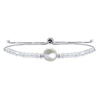 Aleure Precioso Sterling Silver Freshwater Cultured Pearl Adjustable Bracelet