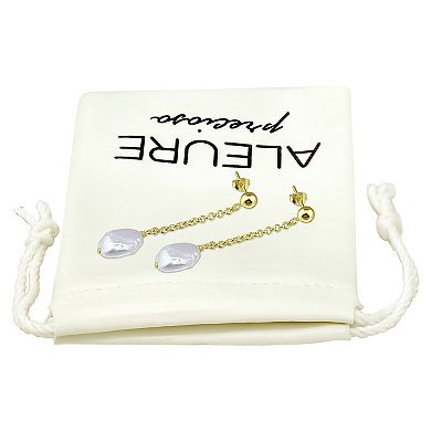 Aleure Precioso Sterling Silver Freshwater Cultured Pearl Chain Drop Earrings