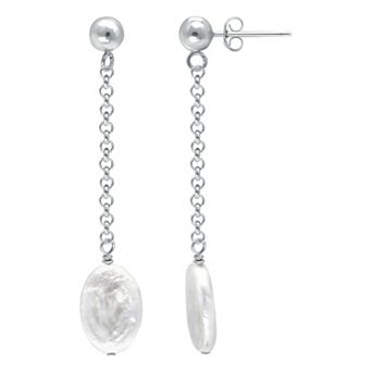 Aleure Precioso Sterling Silver Freshwater Cultured Pearl Chain Drop Earrings