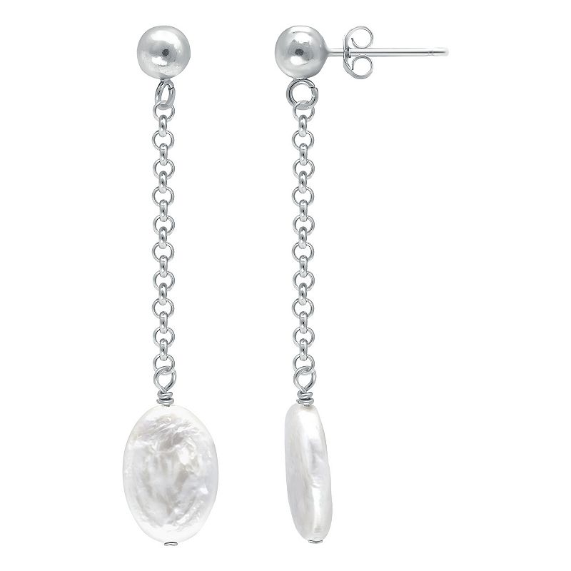 Aleure Precioso Sterling Silver Freshwater Cultured Pearl Chain Drop Earrin