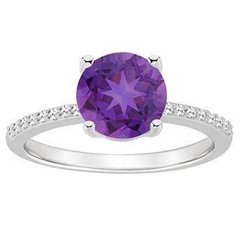 Alyson Layne Sterling Silver 8 mm Round Gemstone & 1/10 Carat T.W. Diamond Ring