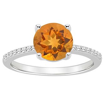 Alyson Layne Sterling Silver 8 mm Round Gemstone & 1/10 Carat T.W. Diamond Ring