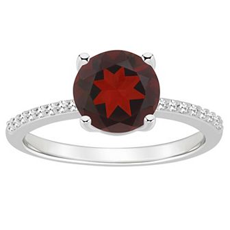 Alyson Layne Sterling Silver 8 mm Round Gemstone & 1/10 Carat T.W. Diamond Ring