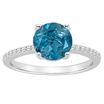 Alyson Layne Sterling Silver 8 mm Round Gemstone & 1/10 Carat T.W. Diamond Ring