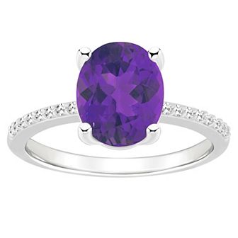 Alyson Layne Sterling Silver 10 mm x 8 mm Oval Gemstone & 1/10 Carat T.W. Diamond Ring