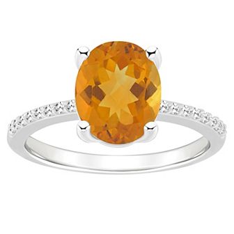 Alyson Layne Sterling Silver 10 mm x 8 mm Oval Gemstone & 1/10 Carat T.W. Diamond Ring