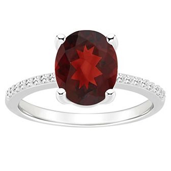 Alyson Layne Sterling Silver 10 mm x 8 mm Oval Gemstone & 1/10 Carat T.W. Diamond Ring