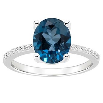 Alyson Layne Sterling Silver 10 mm x 8 mm Oval Gemstone & 1/10 Carat T.W. Diamond Ring