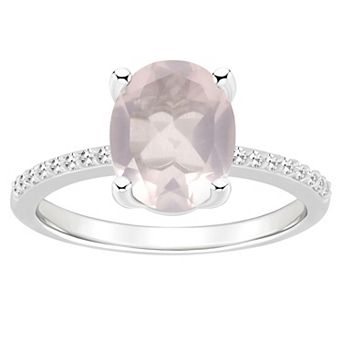 Alyson Layne Sterling Silver 10 mm x 8 mm Oval Gemstone & 1/10 Carat T.W. Diamond Ring