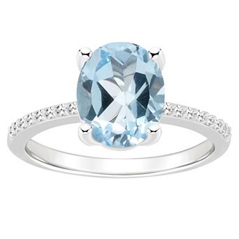 Alyson Layne Sterling Silver 10 mm x 8 mm Oval Gemstone & 1/10 Carat T.W. Diamond Ring
