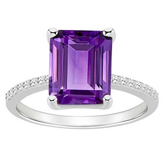 Alyson Layne Sterling Silver 10 mm x 8 mm Emerald Cut Gemstone & 1/10 Carat T.W. Diamond Ring