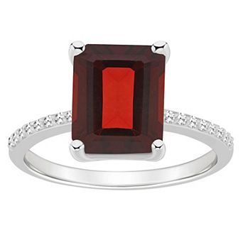 Alyson Layne Sterling Silver 10 mm x 8 mm Emerald Cut Gemstone & 1/10 Carat T.W. Diamond Ring