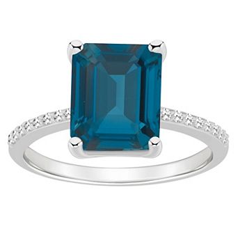 Alyson Layne Sterling Silver 10 mm x 8 mm Emerald Cut Gemstone & 1/10 Carat T.W. Diamond Ring