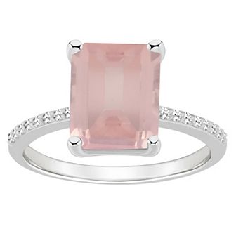 Alyson Layne Sterling Silver 10 mm x 8 mm Emerald Cut Gemstone & 1/10 Carat T.W. Diamond Ring