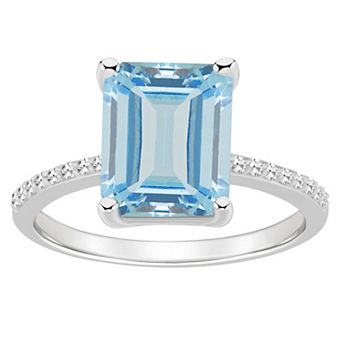 Alyson Layne Sterling Silver 10 mm x 8 mm Emerald Cut Gemstone & 1/10 Carat T.W. Diamond Ring