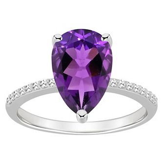 Alyson Layne Sterling Silver 10 mm x 8 mm Pear Shape Gemstone & 1/10 Carat T.W. Diamond Ring