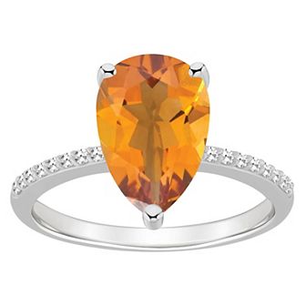 Alyson Layne Sterling Silver 10 mm x 8 mm Pear Shape Gemstone & 1/10 Carat T.W. Diamond Ring