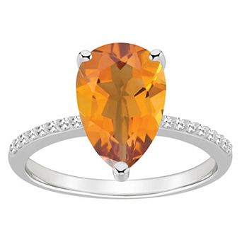 Alyson Layne Sterling Silver 10 mm x 8 mm Pear Shape Gemstone & 1/10 Carat T.W. Diamond Ring