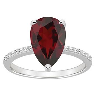 Alyson Layne Sterling Silver 10 mm x 8 mm Pear Shape Gemstone & 1/10 Carat T.W. Diamond Ring