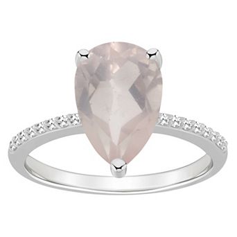 Alyson Layne Sterling Silver 10 mm x 8 mm Pear Shape Gemstone & 1/10 Carat T.W. Diamond Ring