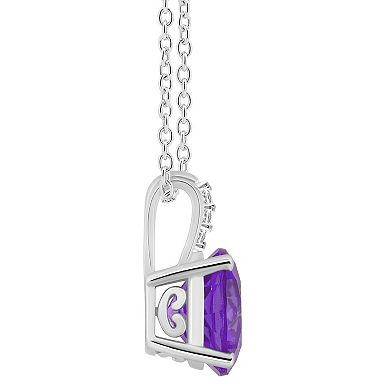 Alyson Layne Sterling Silver 8 mm Round Gemstone and Diamond Accent Pendant Necklace