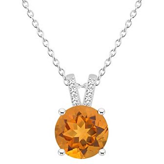 Alyson Layne Sterling Silver 8 mm Round Gemstone & Diamond Accent Pendant Necklace