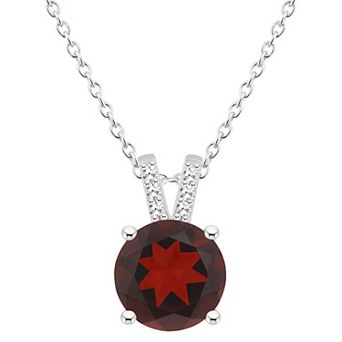 Alyson Layne Sterling Silver 8 mm Round Gemstone & Diamond Accent Pendant Necklace