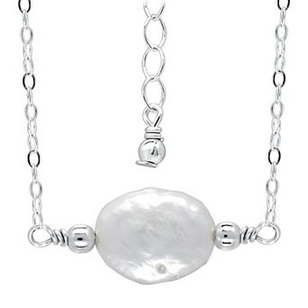 Aleure Precioso Sterling Silver Freshwater Cultured Pearl Medallion Necklace