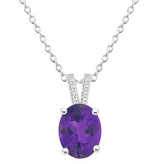 Alyson Layne Sterling Silver 10 mm x 8 mm Oval Gemstone & Diamond Accent Pendant Necklace