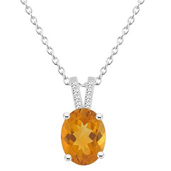 Alyson Layne Sterling Silver 10 mm x 8 mm Oval Gemstone & Diamond Accent Pendant Necklace