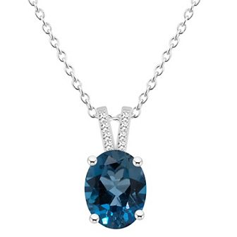 Alyson Layne Sterling Silver 10 mm x 8 mm Oval Gemstone & Diamond Accent Pendant Necklace
