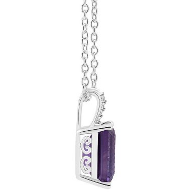 Alyson Layne Sterling Silver 10 mm x 8 mm Emerald Cut Gemstone and Diamond Accent Pendant Necklace