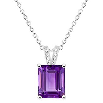 Alyson Layne Sterling Silver 10 mm x 8 mm Emerald Cut Gemstone & Diamond Accent Pendant Necklace
