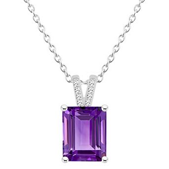 Alyson Layne Sterling Silver 10 mm x 8 mm Emerald Cut Gemstone & Diamond Accent Pendant Necklace