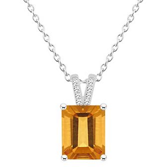 Alyson Layne Sterling Silver 10 mm x 8 mm Emerald Cut Gemstone & Diamond Accent Pendant Necklace