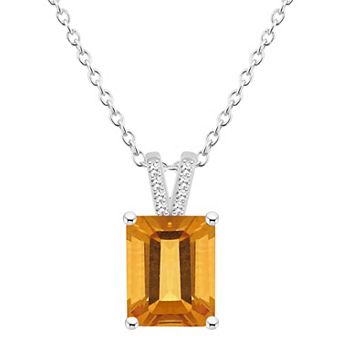 Alyson Layne Sterling Silver 10 mm x 8 mm Emerald Cut Gemstone & Diamond Accent Pendant Necklace