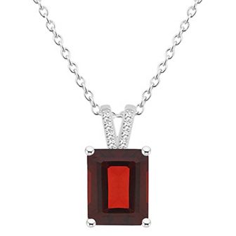 Alyson Layne Sterling Silver 10 mm x 8 mm Emerald Cut Gemstone & Diamond Accent Pendant Necklace