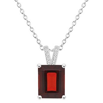 Alyson Layne Sterling Silver 10 mm x 8 mm Emerald Cut Gemstone & Diamond Accent Pendant Necklace