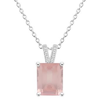 Alyson Layne Sterling Silver 10 mm x 8 mm Emerald Cut Gemstone & Diamond Accent Pendant Necklace