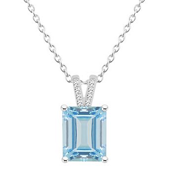 Alyson Layne Sterling Silver 10 mm x 8 mm Emerald Cut Gemstone & Diamond Accent Pendant Necklace