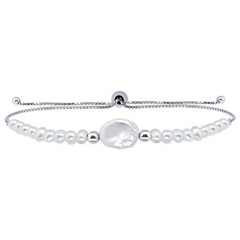 Aleure Precioso Sterling Silver Freshwater Cultured Pearl Beaded Adjustable Bracelet