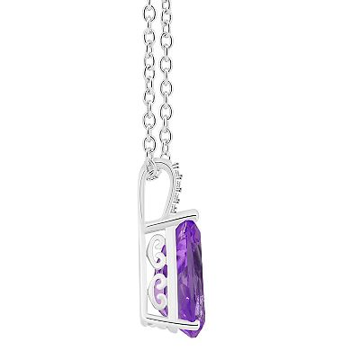 Alyson Layne Sterling Silver 12 mm x 8 mm Pear Shape Gemstone and Diamond Accent Pendant Necklace