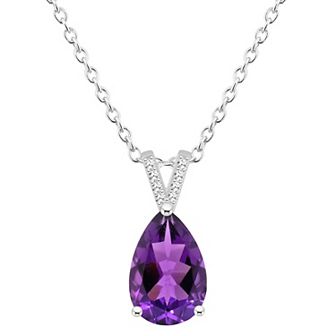 Alyson Layne Sterling Silver 12 mm x 8 mm Pear Shape Gemstone & Diamond Accent Pendant Necklace