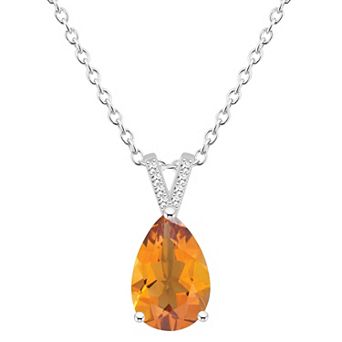 Alyson Layne Sterling Silver 12 mm x 8 mm Pear Shape Gemstone & Diamond Accent Pendant Necklace