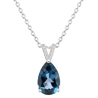 Alyson Layne Sterling Silver 12 mm x 8 mm Pear Shape Gemstone & Diamond Accent Pendant Necklace
